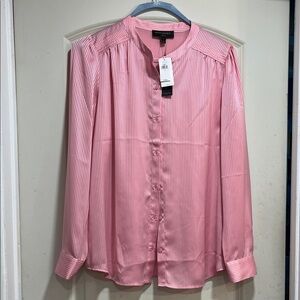 Banana Republic factory pink Button-Up Blouse silky drapey textured sz L NWT
